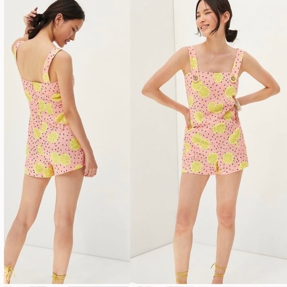 *NWT Anthropologie Hutch Lemon Shorts Overalls Romper - Picture 1 of 6